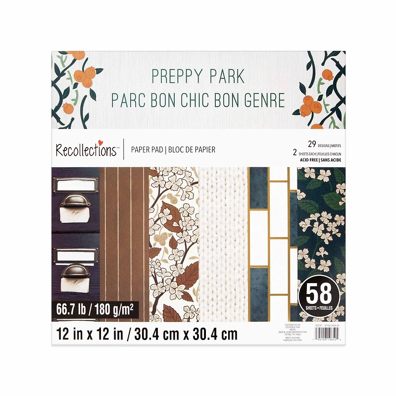 12" x 12" Preppy Park Paper Pad by Recollections™, 58 Sheets