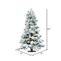 5ft. Pre-Lit Flocked Spruce Artificial Christmas Tree, Warm White Dura-Lit® LED Lights