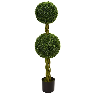 4ft. Potted Boxwood Double Ball Topiary Tree with Woven Trunk