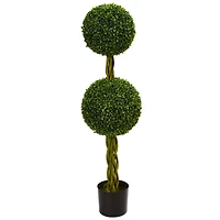 4ft. Potted Boxwood Double Ball Topiary Tree with Woven Trunk
