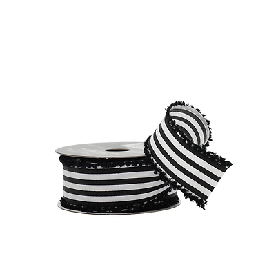 1.5" x 10yd. Black & White Striped Wired Grosgrain Ribbon by Celebrate It® Halloween