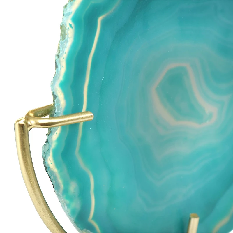 Hello Honey® 7" Marbled Turquoise Decorative Agate Slice Accent on Metal Stand