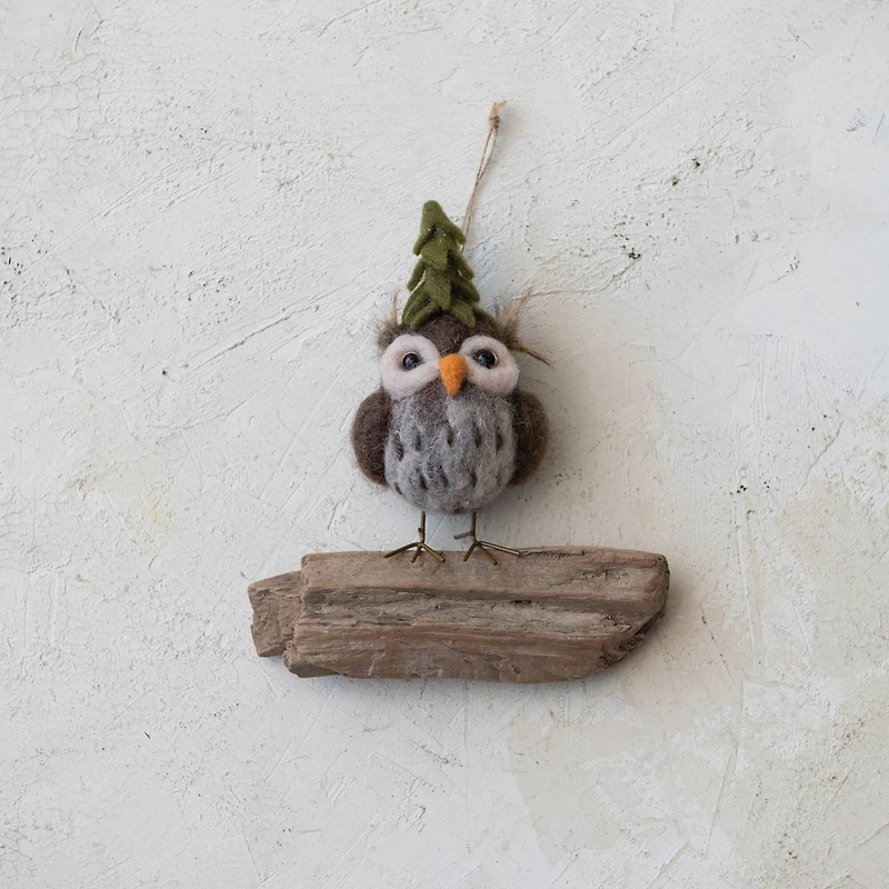 Hello Honey® 5.5" Handmade Wool Felt Owl Ornament with Tree Hat