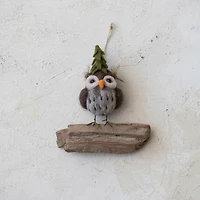Hello Honey® 5.5" Handmade Wool Felt Owl Ornament with Tree Hat