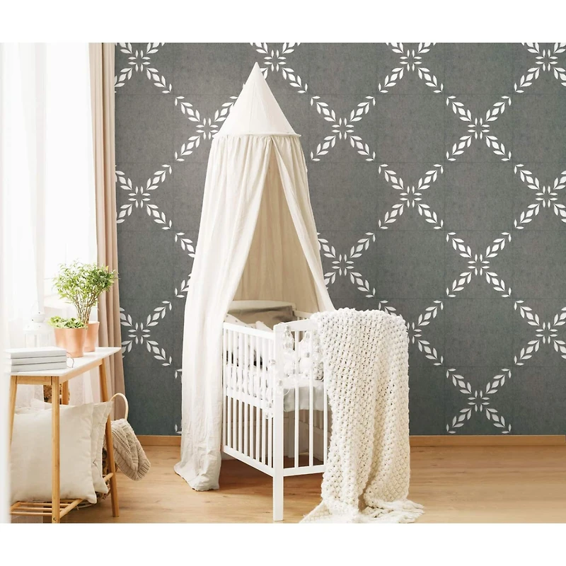 Rommates Gray Botanical Trellis Acoustical Peel & Stick Tiles