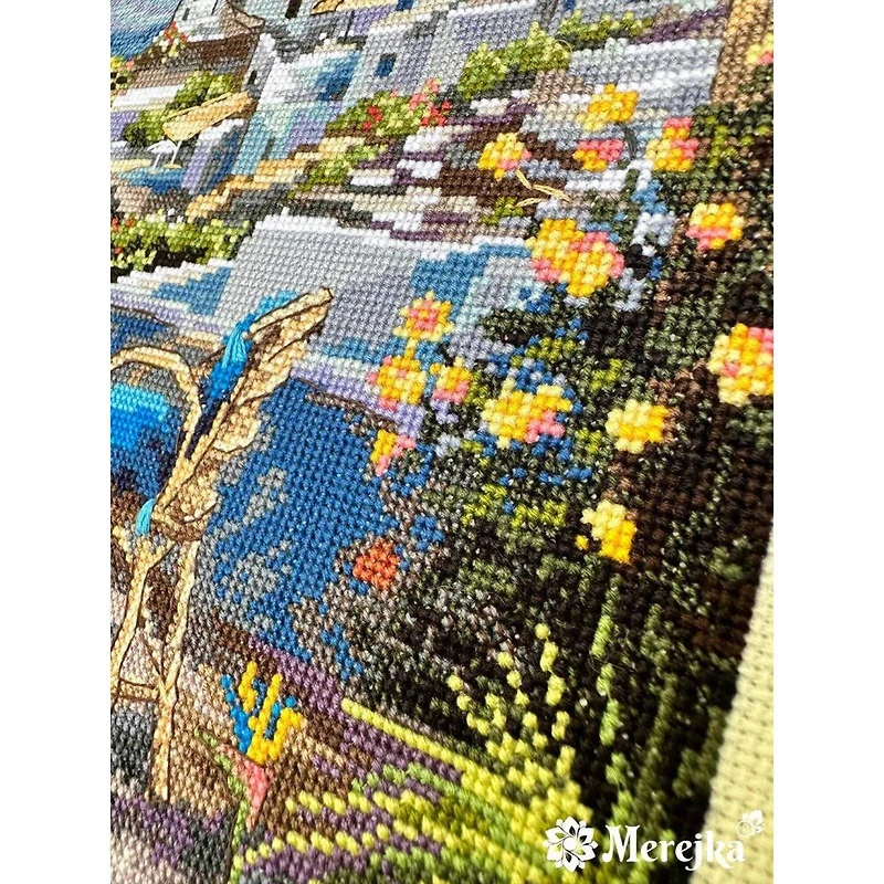 Merejka Santorini View from Terrace Counted Cross Stitch Kit
