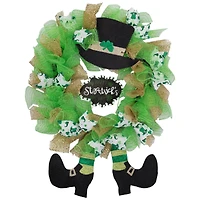 24" Happy St. Patrick's Day Ribbon Wreath with Leprechaun Hat