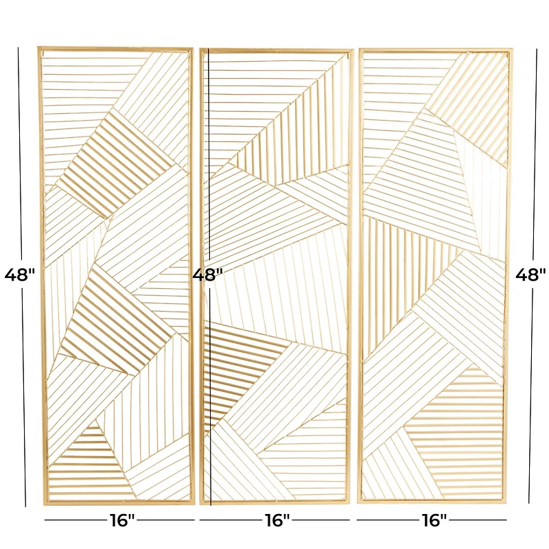 CosmoLiving by Cosmopolitan Gold Metal Geometric Wall Decor with Gold Frame Set of 3 16", 48"