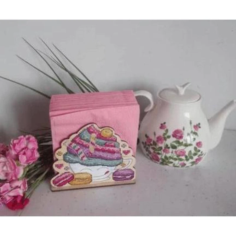 MP Studia Napkin Holder Cake Cross Stitch on Wood Kit
