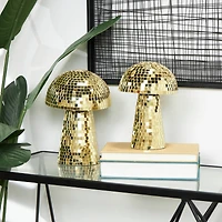 Gold Mushroom Mosaic Mirrored Sculpture Set