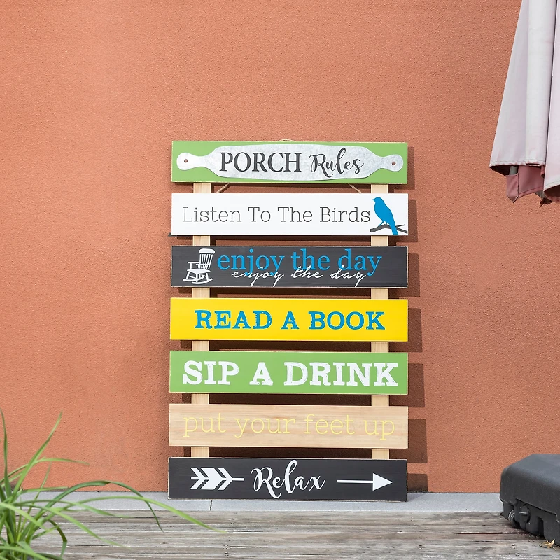Glitzhome® 36" Rustic Wooden Porch Rules Sign