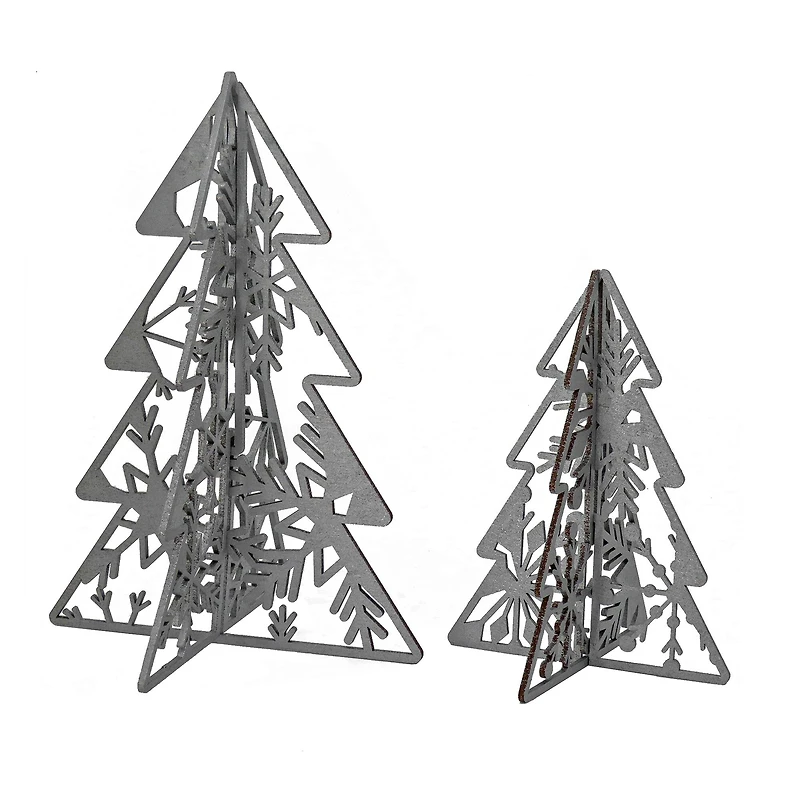 10" & 7" Silver Wood Christmas Trees Table Décor