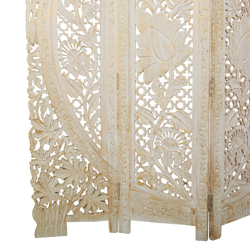 White Mango Wood Eclectic Room Divider Screen, 72 " x 60 " x 2 "