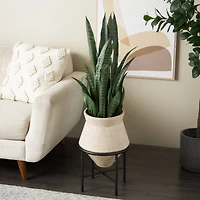 20" Beige Metal Wide Vase with Black Metal Stands