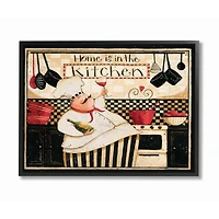Stupell Industries Home is in the Kitchen with Happy Chef Illustration Framed Wall Art