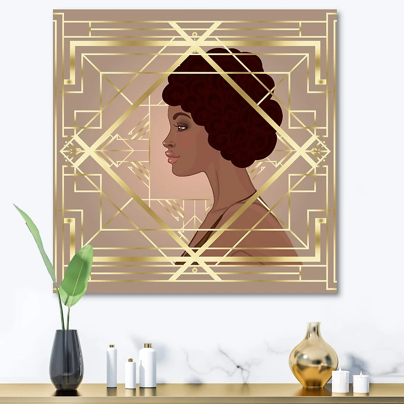 Designart - Retro Women In Golden Art Deco Geometrics II