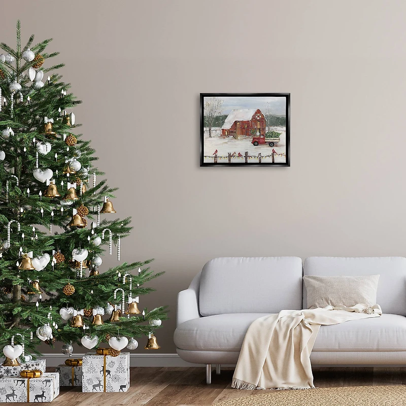 Stupell Industries Snowy Holiday Tree Farm Landscape Framed Floater Canvas Wall Art
