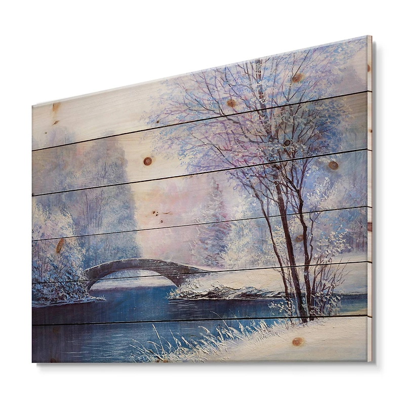Designart - Winter Scenery With Bridge Of Meandering River III