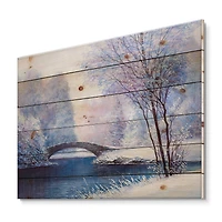 Designart - Winter Scenery With Bridge Of Meandering River III