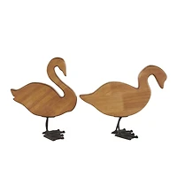 Brown Abstract Minimalistic Wood Swan Sculpture Set