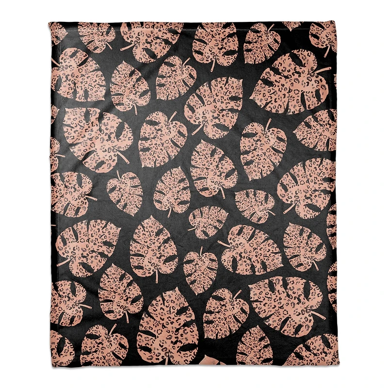Pink Cheetah Monstera Fleece Throw Blanket