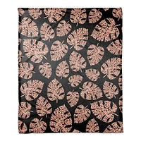 Pink Cheetah Monstera Fleece Throw Blanket