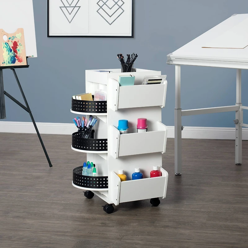Studio Designs White & Black Swivel Mobile Organizer Cart