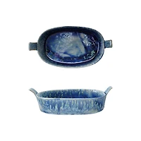 Hello Honey Stoneware Baker with Handles with Reactive Crackle Glaze, Blue