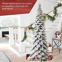 12ft. Pre-Lit Flocked Layered Slim Spruce Artificial Christmas Tree, Warm White LED Lights