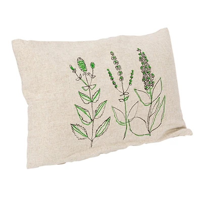 Hello Honey® Hand-Embroidered Botanicals Linen Blend Lumbar Pillow with Kantha Stitch & Flanged Edge