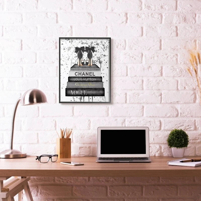 Stupell Industries Fashion Book Stack & Heels Wall Art in Black Frame