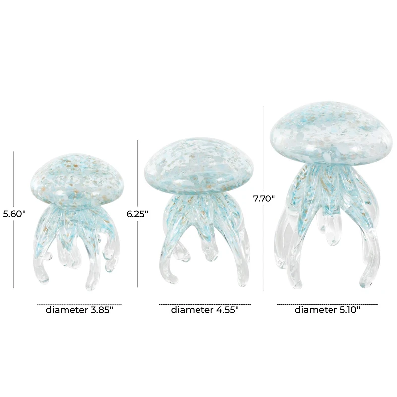 Blue Jellyfish Textured Glass Sculpture Set