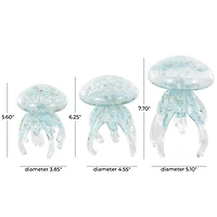 Blue Jellyfish Textured Glass Sculpture Set
