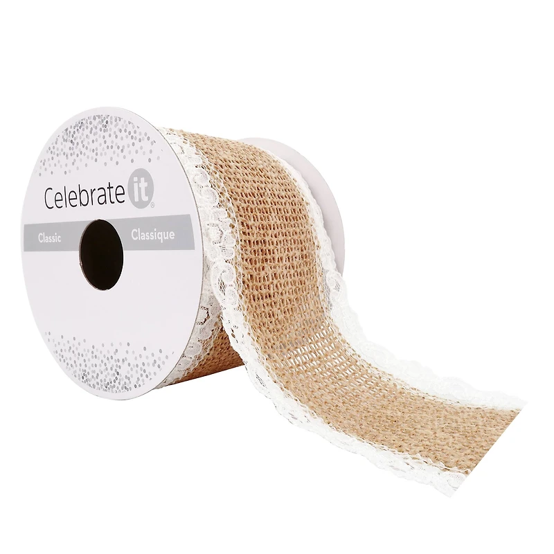 2.5" x 3yd. Faux Burlap & Lace Ribbon by Celebrate It® Classic
