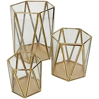 CosmoLiving by Cosmopolitan Gold Geometric Hexagon Candle Lantern Set