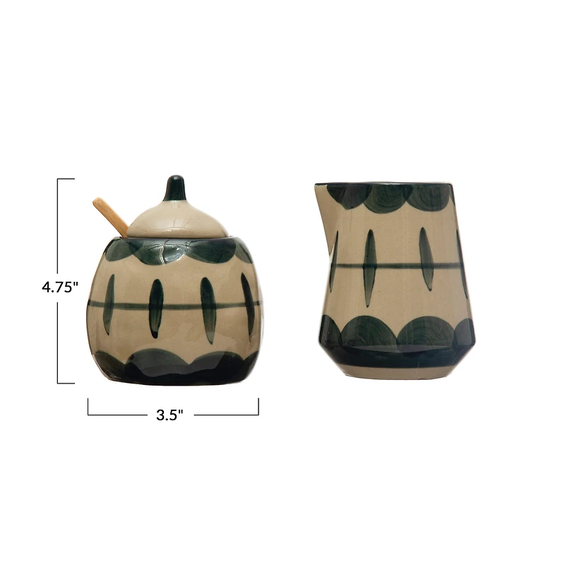 Hello Honey® Midnight Blue & Cream Stoneware Creamer & Sugar Pot with Bamboo Spoon Set