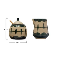 Hello Honey® Midnight Blue & Cream Stoneware Creamer & Sugar Pot with Bamboo Spoon Set