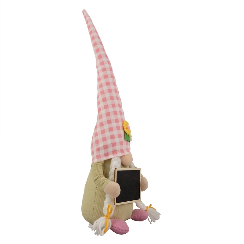 16" Pink Gingham Plaid Springtime Gnome with Chalkboard