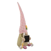 16" Pink Gingham Plaid Springtime Gnome with Chalkboard