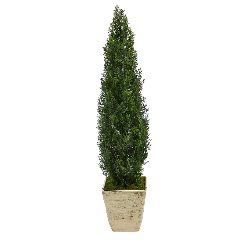 4.5ft. Cedar Artificial Tree in Country White Planter (Indoor/Outdoor)