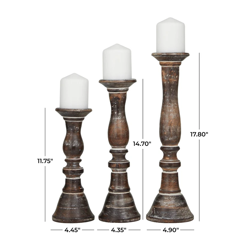 Dark Brown Wood Candle Holder Set