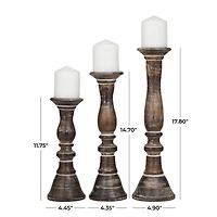 Dark Brown Wood Candle Holder Set