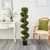 5ft. Potted UV Resistant Spiral Boxwood Topiary Tree