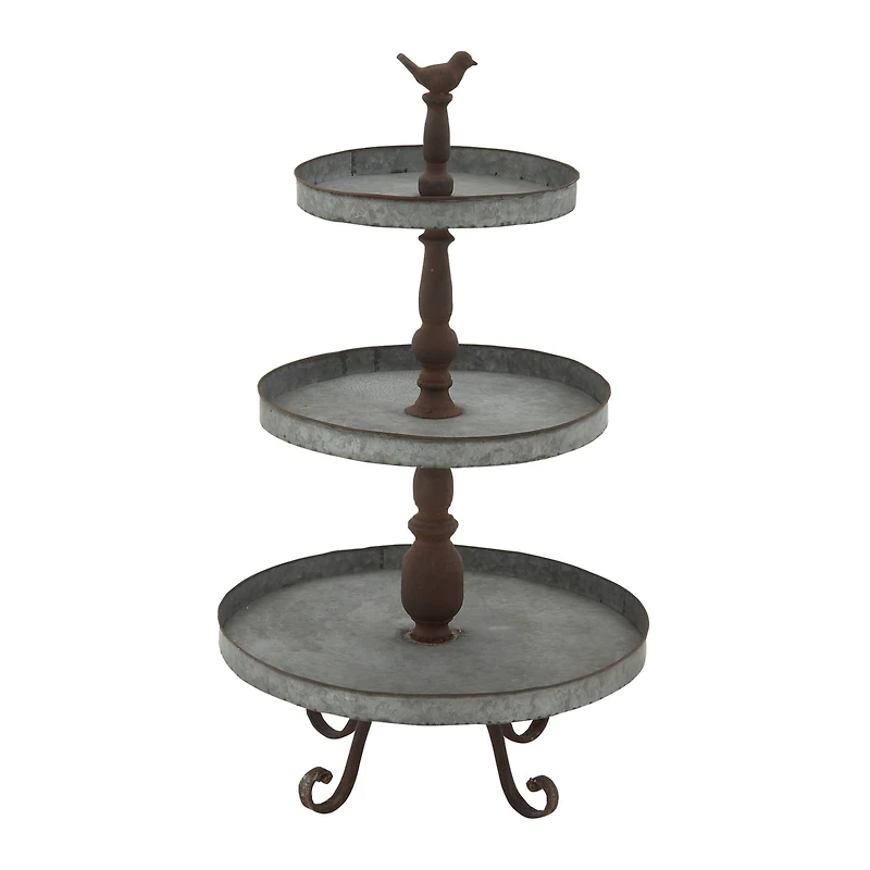 28" Silver Iron Farmhouse 3-Tier Tray Stand