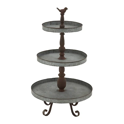 28" Silver Iron Farmhouse 3-Tier Tray Stand
