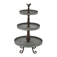 28" Silver Iron Farmhouse 3-Tier Tray Stand
