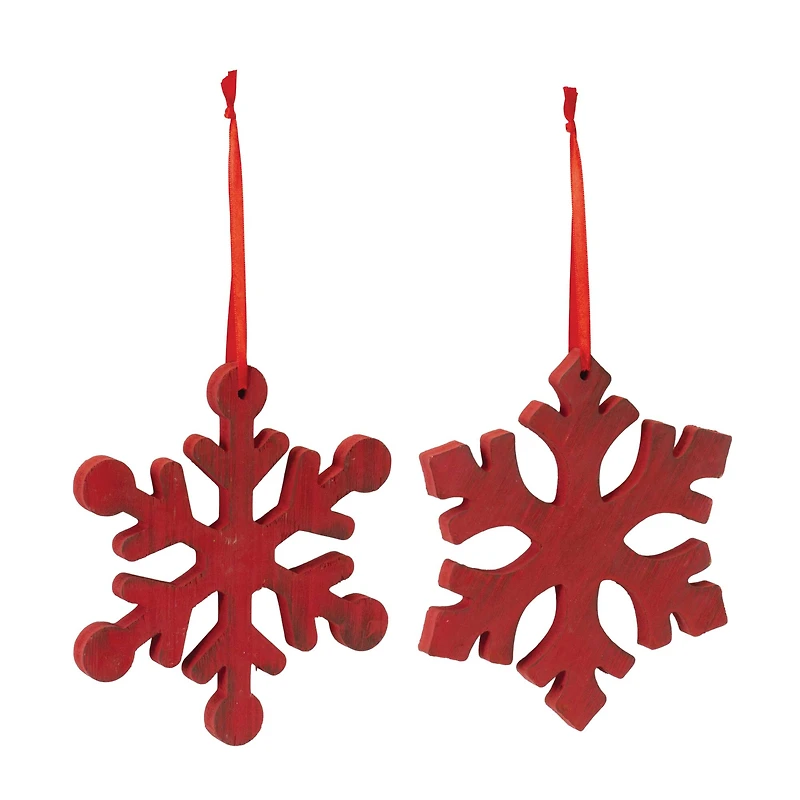 7.75" Red Fir Wood Snowflake Ornament Set