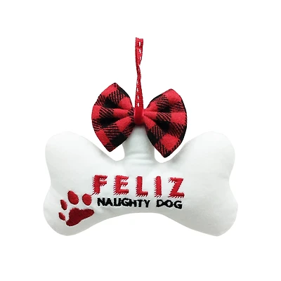 5.25" Feliz Naughty Dog Bone with Bow Felt Ornament by Ashland®