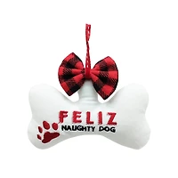 5.25" Feliz Naughty Dog Bone with Bow Felt Ornament by Ashland®