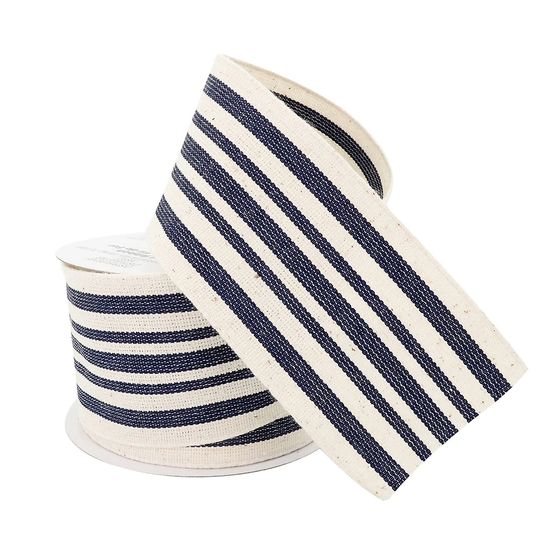 2.5" x 25ft. Faux Cotton Wired Striped Ribbon by Celebrate It™ Décor